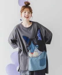 ScoLar（スカラー）の「152760：ネコ柄デニムアップリケチュニック（チュニック・レディース）」