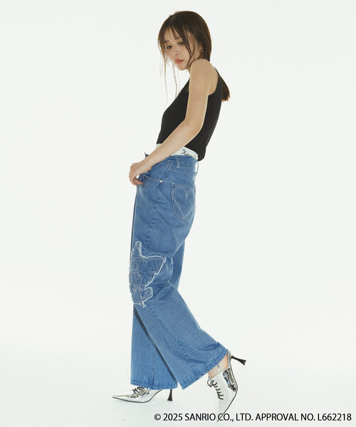 BASICKS（ベイシックス）の「BASICKS × SANRIO × Firsthand/ベイシックス × サンリオ × ファーストハンド　x ＜My Melody＞＜Kuromi＞ PATCH DENIM（デニムパンツ・レディース・ブルー/ネイビー・SMALL/MEDIUM）」の4枚目の写真