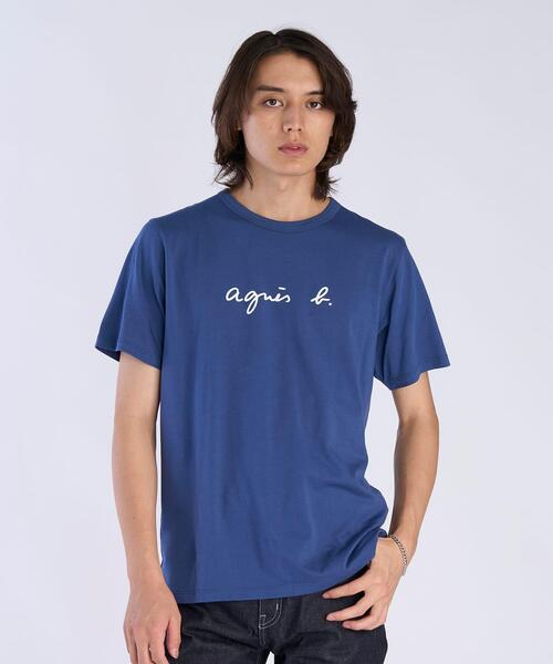 agnes b. アニエスベー　Brando ロゴプリント　半袖Tシャツ　ブルー アイコニック プリント コットン 半袖 Tシャツ 