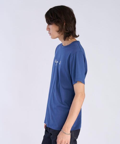agnes b. アニエスベー　Brando ロゴプリント　半袖Tシャツ　ブルー アイコニック プリント コットン 半袖 Tシャツ 