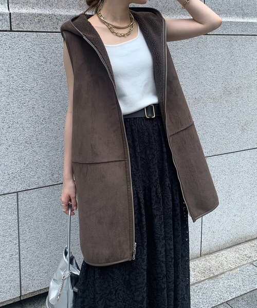 DouDou(ドゥドゥ)の「ボア切替フーディージレ(ベスト・レディース・ブラウン/ベージュ・FREE)」の13枚目の写真
