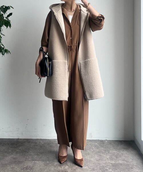 DouDou(ドゥドゥ)の「ボア切替フーディージレ(ベスト・レディース・ブラウン/ベージュ・FREE)」の16枚目の写真