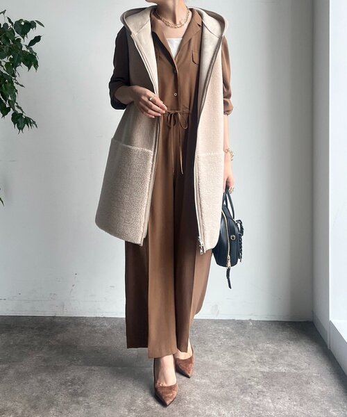 DouDou(ドゥドゥ)の「ボア切替フーディージレ(ベスト・レディース・ブラウン/ベージュ・FREE)」の17枚目の写真