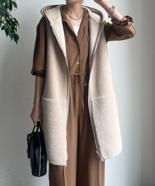 DouDou(ドゥドゥ)の「ボア切替フーディージレ(ベスト・レディース・ブラウン/ベージュ・FREE)」の20枚目の写真