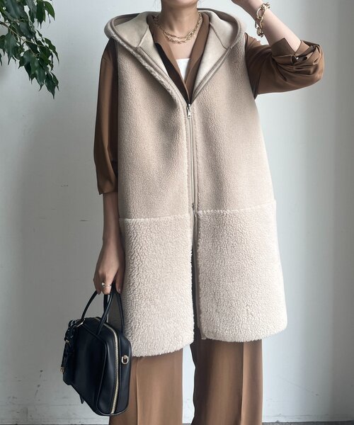 DouDou(ドゥドゥ)の「ボア切替フーディージレ(ベスト・レディース・ブラウン/ベージュ・FREE)」の22枚目の写真