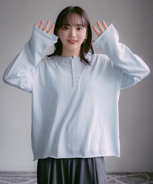 INTER FACTORY（インターファクトリー）の「2/9号室（かおこ&ひろと） - Cotton Henry Neck High-Gauge Knit / コットンハイゲージヘンリーネックニット（ニット/セーター・メンズ・ライトブルー/パープル/ホワイト・MEDIUM/LARGE）」の21枚目の写真