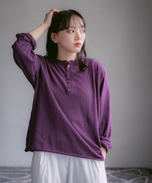 INTER FACTORY（インターファクトリー）の「2/9号室（かおこ&ひろと） - Cotton Henry Neck High-Gauge Knit / コットンハイゲージヘンリーネックニット（ニット/セーター・メンズ・ライトブルー/パープル/ホワイト・MEDIUM/LARGE）」の15枚目の写真