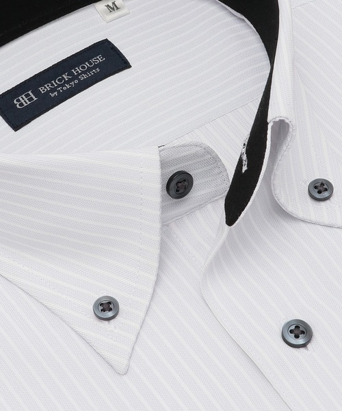 TOKYO SHIRTS（トウキョウシャツ）の「形態安定ノンアイロン ボタンダウン 半袖ストレッチビジネスワイシャツ（ビジネスシャツ・メンズ・ライトグレー・首回り43cm/首回り42cm/首回り41cm/首回り39cm/首回り37cm）」の2枚目の写真