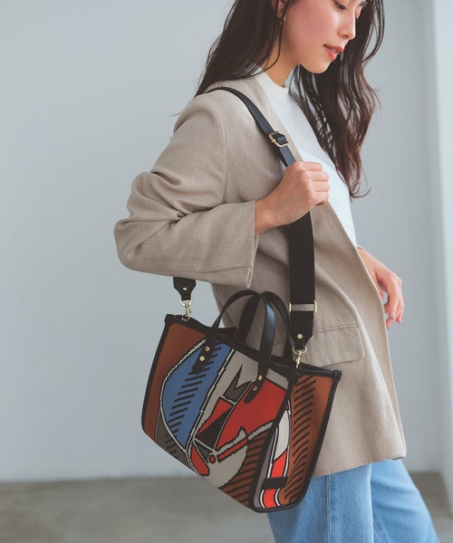 TREASURE TOPKAPI(トレジャートプカピ)の「【TREASURE TOPKAPI】ニットジャガード ライオン柄 2way ミニ トートバッグ(トートバッグ・レディース・ブラック/イエロー/ブルー/オレンジ・FREE)」の6枚目の写真