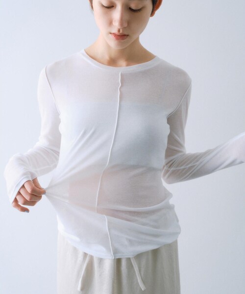 CODE A（コードエー）の「sheer basic tee（Tシャツ/カットソー・レディース・チャコールグレー/ライトブルー/ホワイト・00）」の2枚目の写真