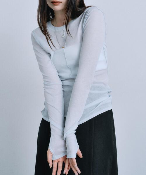 CODE A（コードエー）の「sheer basic tee（Tシャツ/カットソー・レディース・チャコールグレー/ライトブルー/ホワイト・00）」の9枚目の写真