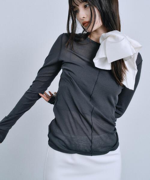 CODE A（コードエー）の「sheer basic tee（Tシャツ/カットソー・レディース・チャコールグレー/ライトブルー/ホワイト・00）」の13枚目の写真