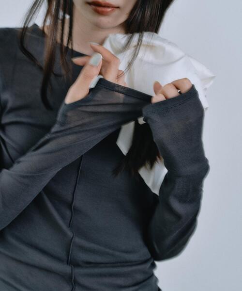 CODE A（コードエー）の「sheer basic tee（Tシャツ/カットソー・レディース・チャコールグレー/ライトブルー/ホワイト・00）」の16枚目の写真