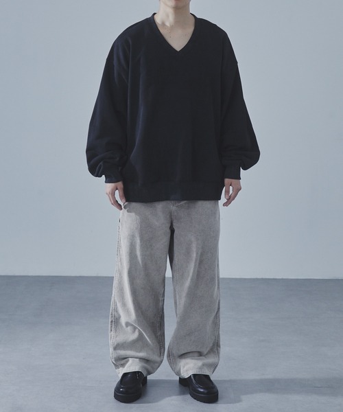 SLICK（スリック）の「【SLICK/スリック】Used Print Fleece V Neck Pullover/ユーズドプリントVネックプルオーバー（スウェット・メンズ・ブラウン/ブラック・1/3/2）」の9枚目の写真