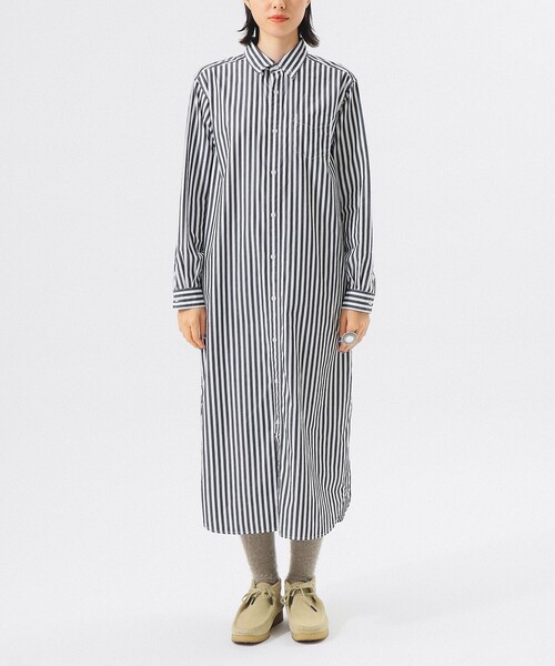 BEAMS BOY（ビームスボーイ）の「ストライプ BD ワンピース ロングスリーブ（ワンピース・レディース・ネイビー/ブラック・ONE SIZE）」の10枚目の写真