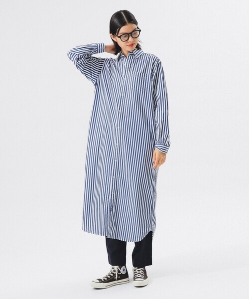 BEAMS BOY（ビームスボーイ）の「ストライプ BD ワンピース ロングスリーブ（ワンピース・レディース・ネイビー/ブラック・ONE SIZE）」の13枚目の写真