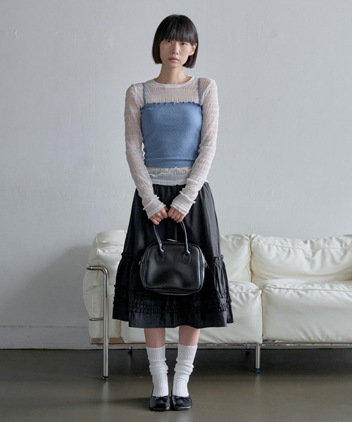 UNE MANSION(ユヌマンション)の「【レイヤード用おすすめ】ユニークボーダースモークシースルーカットソー(Tシャツ/カットソー・レディース・ベージュ/ホワイト/ブラウン/ブラック・FREE)」の5枚目の写真