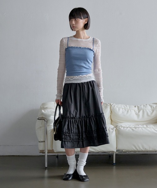 UNE MANSION(ユヌマンション)の「【レイヤード用おすすめ】ユニークボーダースモークシースルーカットソー(Tシャツ/カットソー・レディース・ベージュ/ホワイト/ブラウン/ブラック・FREE)」の6枚目の写真