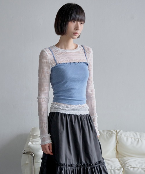 UNE MANSION(ユヌマンション)の「【レイヤード用おすすめ】ユニークボーダースモークシースルーカットソー(Tシャツ/カットソー・レディース・ベージュ/ホワイト/ブラウン/ブラック・FREE)」の7枚目の写真