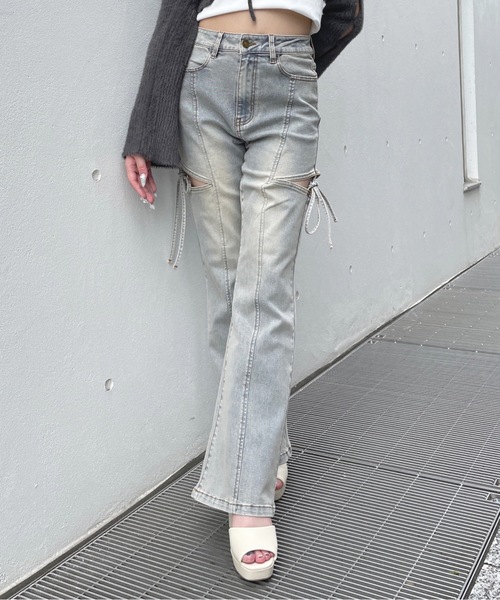 one way(ワンウェイ)の「サイドリボンデニムパンツ(デニムパンツ・レディース・ブラック/ブルー・SMALL/MEDIUM)」の2枚目の写真