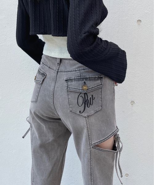 one way(ワンウェイ)の「サイドリボンデニムパンツ(デニムパンツ・レディース・ブラック/ブルー・SMALL/MEDIUM)」の4枚目の写真