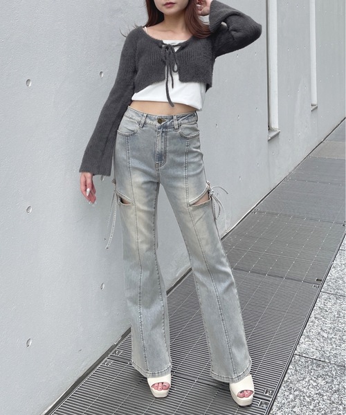 one way(ワンウェイ)の「サイドリボンデニムパンツ(デニムパンツ・レディース・ブラック/ブルー・SMALL/MEDIUM)」の5枚目の写真