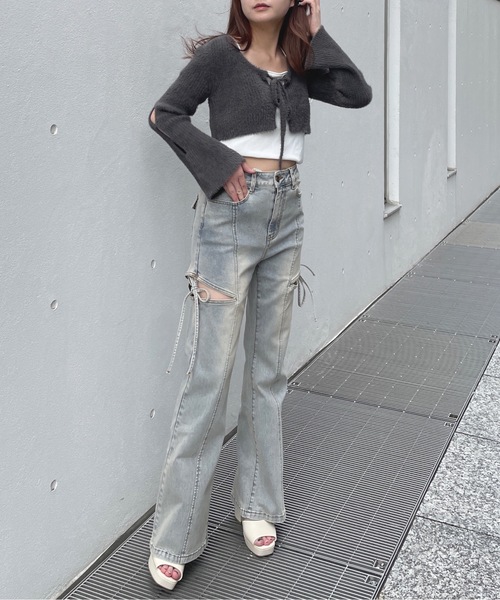 one way(ワンウェイ)の「サイドリボンデニムパンツ(デニムパンツ・レディース・ブラック/ブルー・SMALL/MEDIUM)」の9枚目の写真