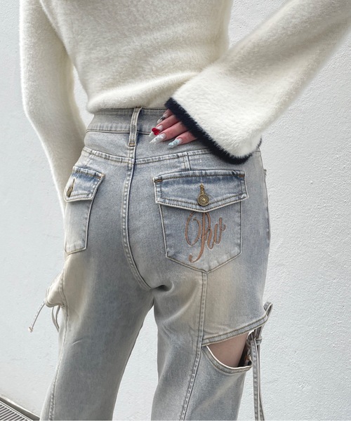 one way(ワンウェイ)の「サイドリボンデニムパンツ(デニムパンツ・レディース・ブラック/ブルー・SMALL/MEDIUM)」の6枚目の写真