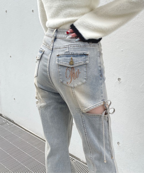 one way(ワンウェイ)の「サイドリボンデニムパンツ(デニムパンツ・レディース・ブラック/ブルー・SMALL/MEDIUM)」の10枚目の写真