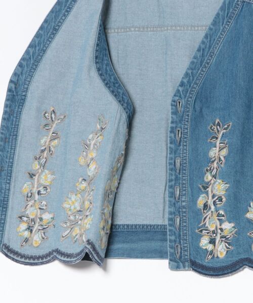 ライトオンスデニム スカラップブロッサムヴァイン刺繍デニムベスト