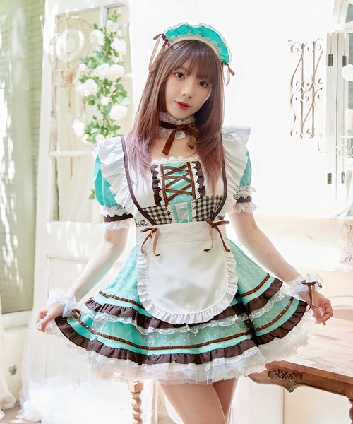 Brightlele(ブライトララ)の「「 スイーツメイド 」 ハロウィン コスプレ 仮装 大人 メイド服 メイド(コスチューム/パーティーグッズ・レディース・ピンク/ベージュ/ミント・MEDIUM/LARGE/X-LARGE)」の3枚目の写真