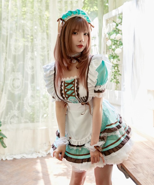 Brightlele(ブライトララ)の「「 スイーツメイド 」 ハロウィン コスプレ 仮装 大人 メイド服 メイド(コスチューム/パーティーグッズ・レディース・ピンク/ベージュ/ミント・MEDIUM/LARGE/X-LARGE)」の5枚目の写真