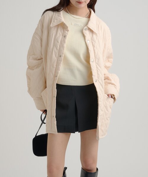 セール】【WEB限定カラー/カーキ】襟付きキルティングジャケット