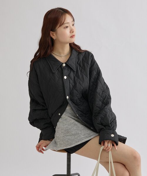 軽いのに暖かい◎/2サイズ展開/WEB限定カーキ】襟付きキルティング