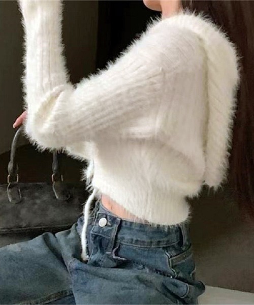 WESTSEA(ウエストシー)の「ショート丈 シャギーニット フルジップパーカー(パーカー・レディース・ピンク/ホワイト/ブラック・FREE)」の9枚目の写真