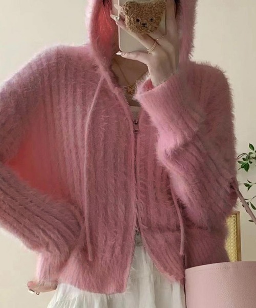 WESTSEA(ウエストシー)の「ショート丈 シャギーニット フルジップパーカー(パーカー・レディース・ピンク/ホワイト/ブラック・FREE)」の12枚目の写真