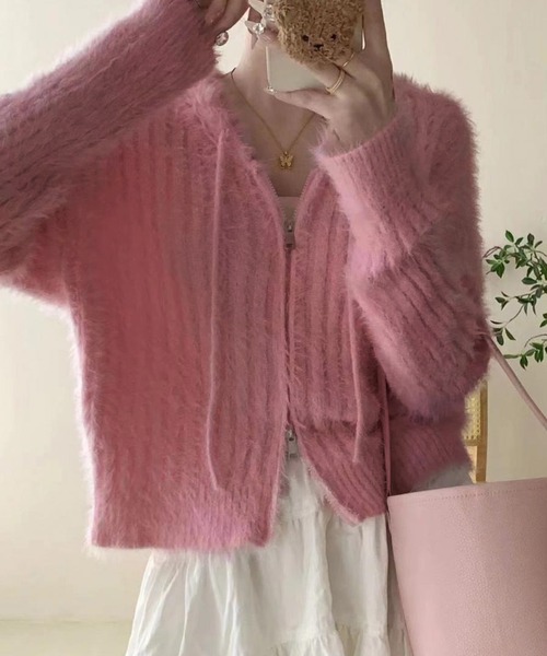 WESTSEA(ウエストシー)の「ショート丈 シャギーニット フルジップパーカー(パーカー・レディース・ピンク/ホワイト/ブラック・FREE)」の14枚目の写真