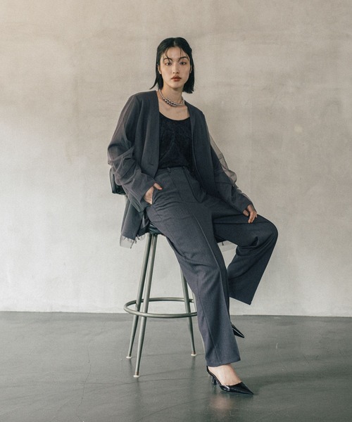 LEPSIM（レプシィム）の「《オフィスライン》TRチュールノーカラージャケット　582131（ノーカラージャケット・レディース・チャコールグレー/ブラウン系その他・FREE）」の11枚目の写真