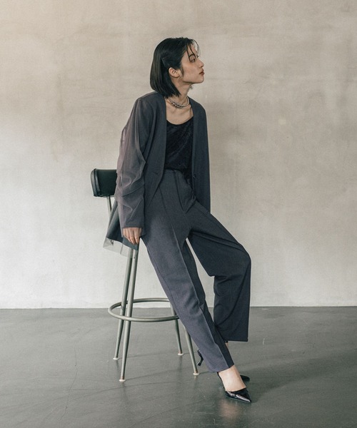 LEPSIM（レプシィム）の「《オフィスライン》TRチュールノーカラージャケット　582131（ノーカラージャケット・レディース・チャコールグレー/ブラウン系その他・FREE）」の12枚目の写真