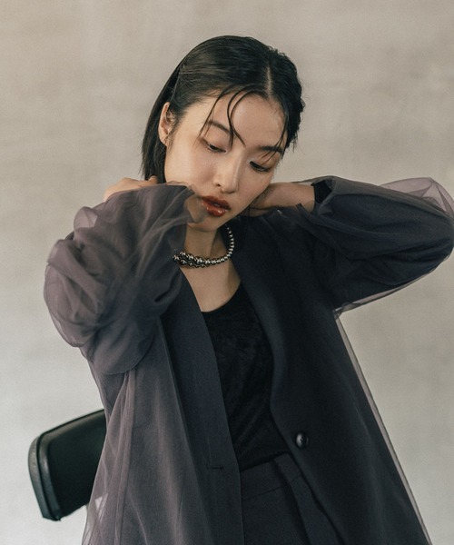 LEPSIM（レプシィム）の「《オフィスライン》TRチュールノーカラージャケット　582131（ノーカラージャケット・レディース・チャコールグレー/ブラウン系その他・FREE）」の5枚目の写真