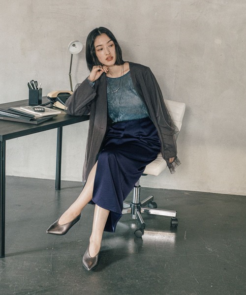 LEPSIM（レプシィム）の「《オフィスライン》TRチュールノーカラージャケット　582131（ノーカラージャケット・レディース・チャコールグレー/ブラウン系その他・FREE）」の10枚目の写真