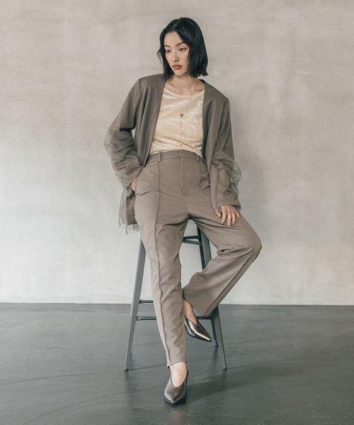 LEPSIM（レプシィム）の「《オフィスライン》TRチュールノーカラージャケット　582131（ノーカラージャケット・レディース・チャコールグレー/ブラウン系その他・FREE）」の3枚目の写真