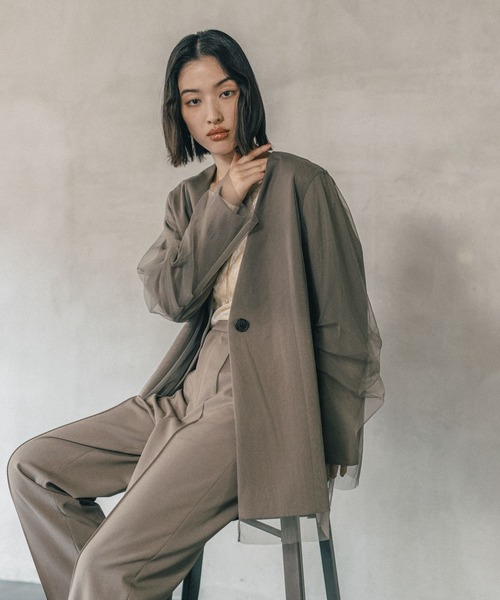 LEPSIM（レプシィム）の「《オフィスライン》TRチュールノーカラージャケット　582131（ノーカラージャケット・レディース・チャコールグレー/ブラウン系その他・FREE）」の18枚目の写真