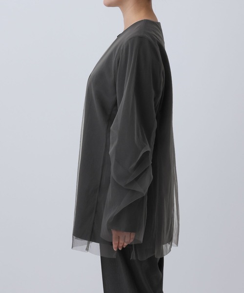 LEPSIM（レプシィム）の「《オフィスライン》TRチュールノーカラージャケット　582131（ノーカラージャケット・レディース・チャコールグレー/ブラウン系その他・FREE）」の19枚目の写真