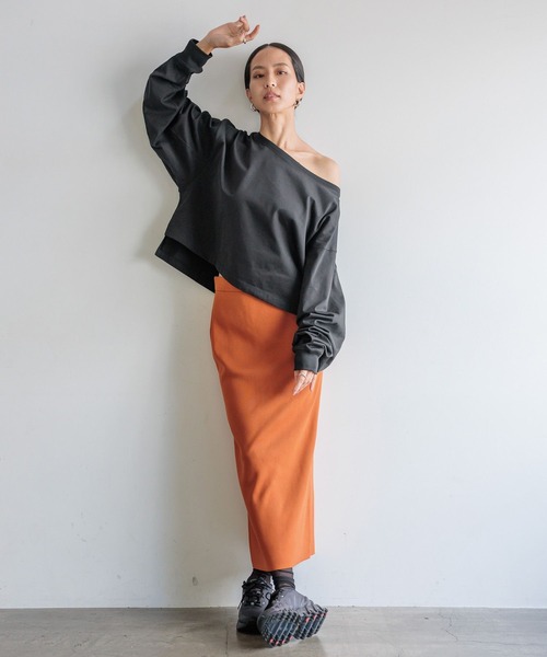 HEREIAM（ヘレイアム）の「【HEREIAM】EASYニットナロースカート（スカート・レディース・バイオレット/オレンジ系/ブラック・SMALL/MEDIUM）」の9枚目の写真