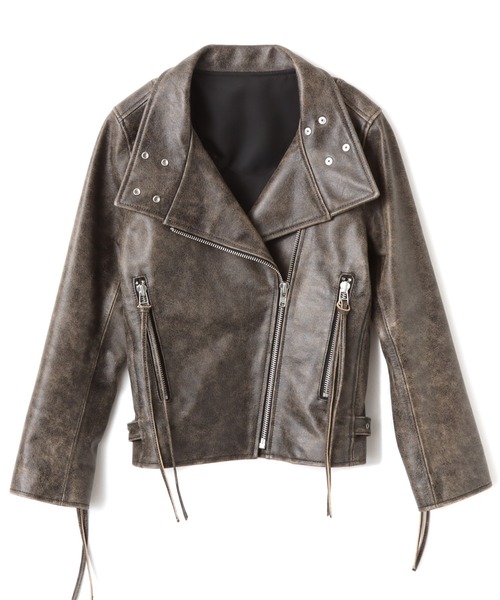 atmos pink(アトモスピンク)の「atmos pink Distressed Leather Jacket / アトモス ピンク ディストレス レザー ジャケット(その他アウター・レディース・ブラウン/ホワイト・FREE)」の1枚目の写真