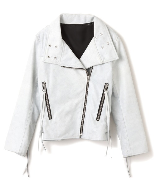atmos pink(アトモスピンク)の「atmos pink Distressed Leather Jacket / アトモス ピンク ディストレス レザー ジャケット(その他アウター・レディース・ブラウン/ホワイト・FREE)」の2枚目の写真