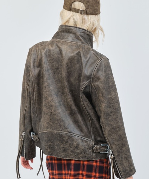 atmos pink(アトモスピンク)の「atmos pink Distressed Leather Jacket / アトモス ピンク ディストレス レザー ジャケット(その他アウター・レディース・ブラウン/ホワイト・FREE)」の9枚目の写真
