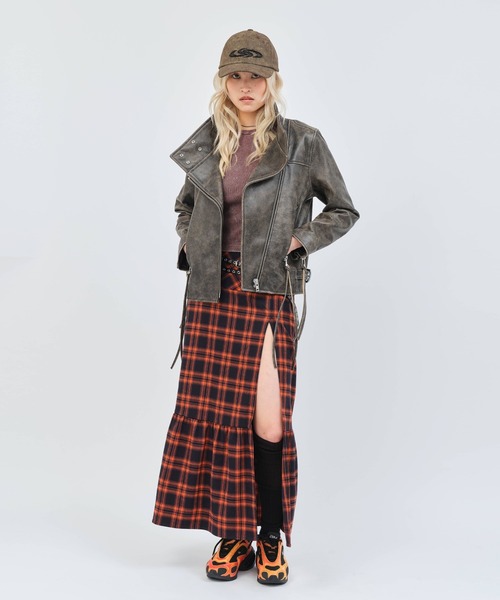 atmos pink(アトモスピンク)の「atmos pink Distressed Leather Jacket / アトモス ピンク ディストレス レザー ジャケット(その他アウター・レディース・ブラウン/ホワイト・FREE)」の11枚目の写真