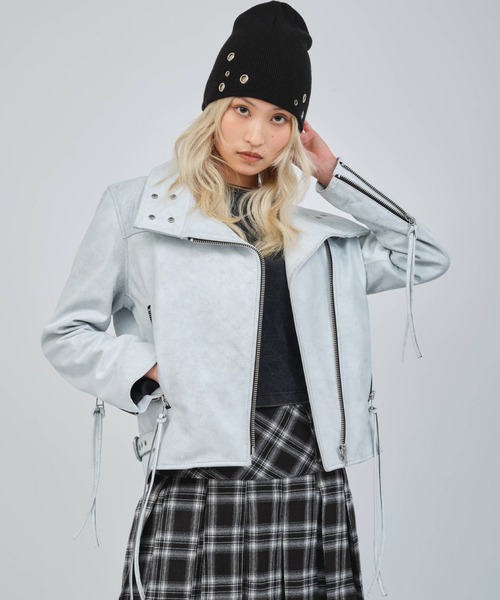 atmos pink(アトモスピンク)の「atmos pink Distressed Leather Jacket / アトモス ピンク ディストレス レザー ジャケット(その他アウター・レディース・ブラウン/ホワイト・FREE)」の12枚目の写真
